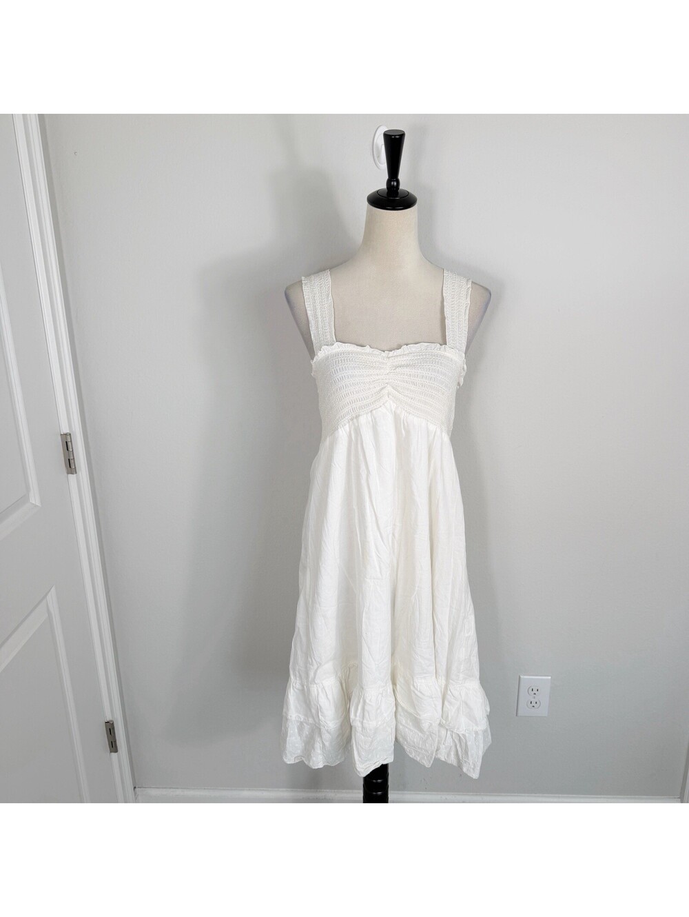VTG Baby Doll Dress Y2K 90's White Boho Eyelet Dainty Coquette Festival Large